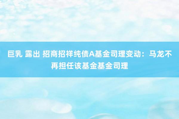 巨乳 露出 招商招祥纯债A基金司理变动：马龙不再担任该基金基金司理