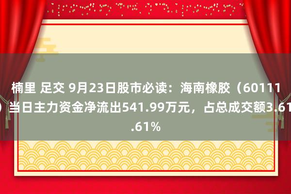 楠里 足交 9月23日股市必读：海南橡胶（601118）当日主力资金净流出541.99万元，占总成交额3.61%