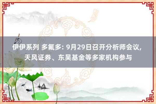 伊伊系列 多氟多: 9月29日召开分析师会议， 天风证券、东吴基金等多家机构参与