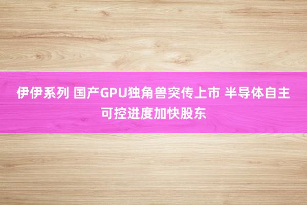 伊伊系列 国产GPU独角兽突传上市 半导体自主可控进度加快股东