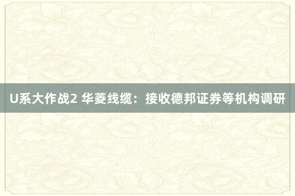 U系大作战2 华菱线缆：接收德邦证券等机构调研