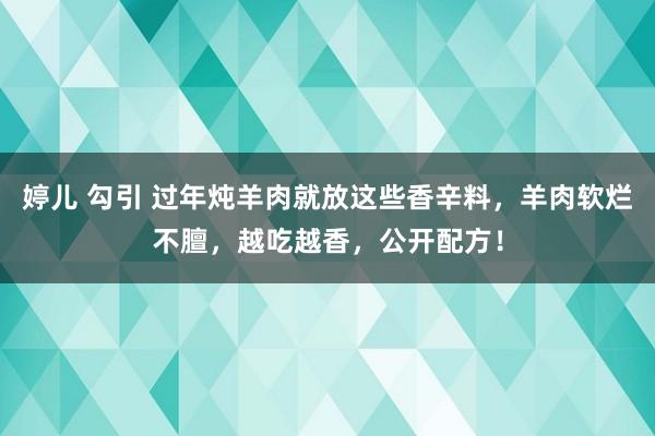 婷儿 勾引 过年炖羊肉就放这些香辛料，羊肉软烂不膻，越吃越香，公开配方！